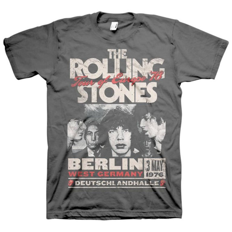 Official Rolling Stones Europe '76 Tour Charcoal Short Sleeve Band Graphic Tee | Walmart (US)