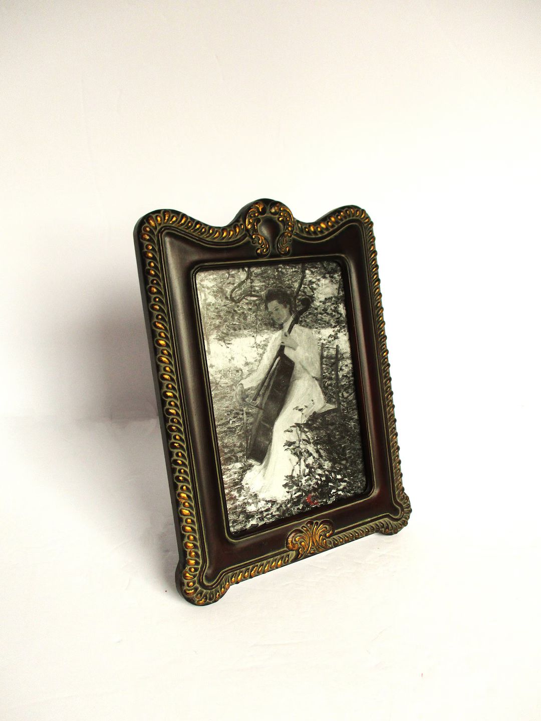 Vintage Picture Frame Brown Burgundy & Gold Frame Holds 5x7 Photo Frame Ornate Scalloped - Etsy | Etsy (US)