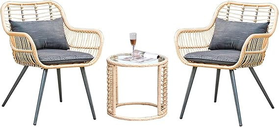 JOIVI 3-Piece Patio Set, Outdoor Wicker Conversation Bistro Sets for Porch, Backyard with Round G... | Amazon (US)