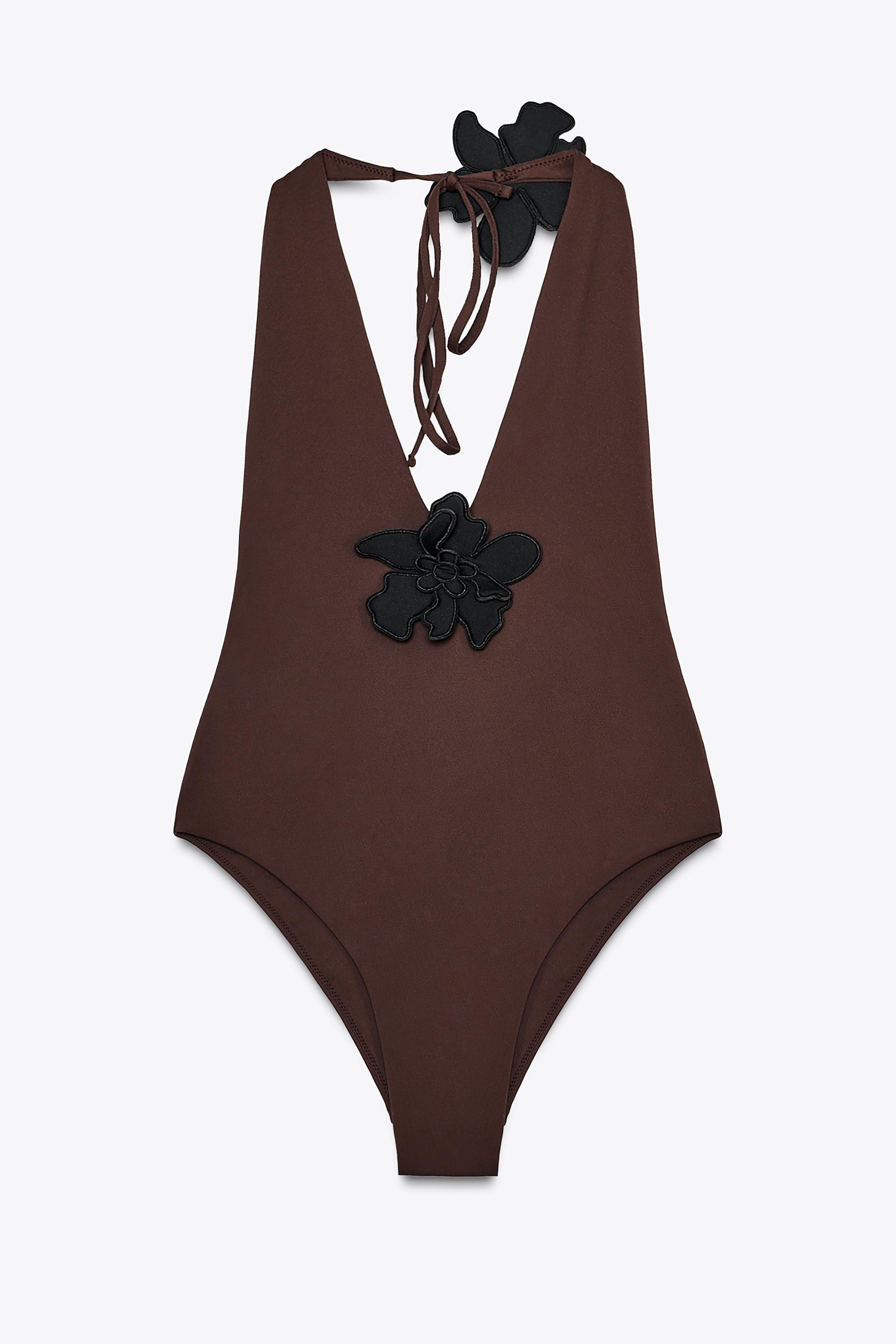 HALTERNECK SWIMSUIT WITH FLORAL DETAIL | Zara UK