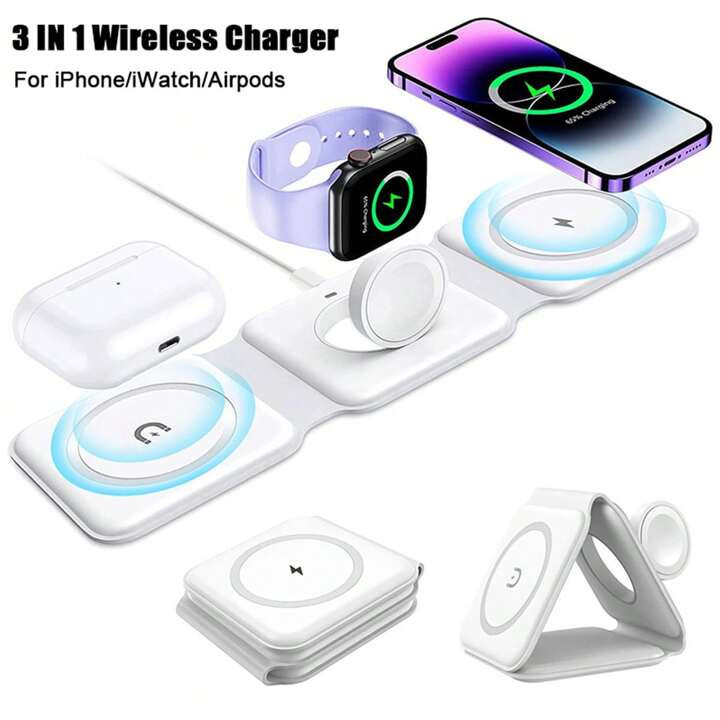 3 IN 1 Magnetic Wireless Charger Compatible With IPhone 15 14 13 12 Apple Watch  AirPods Pro 15W ... | SHEIN