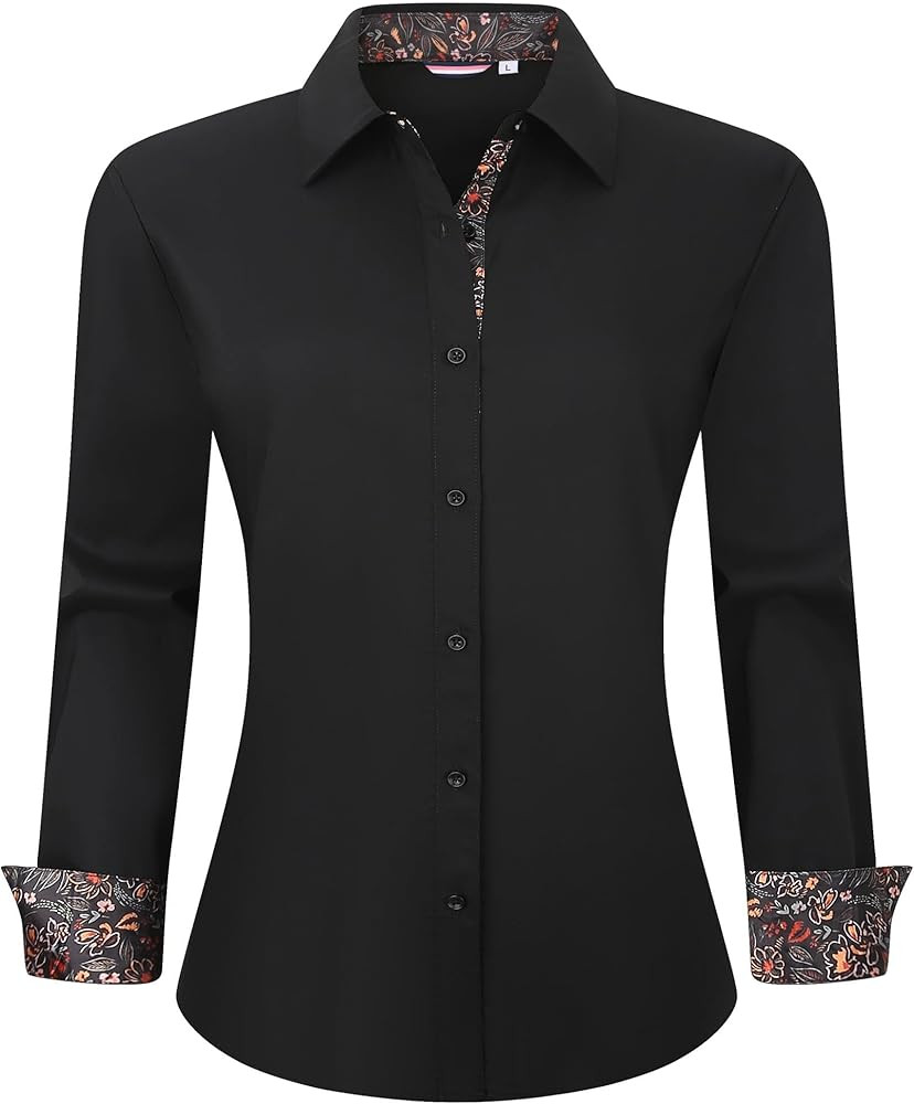 WARHORSEE Womens Cotton Button Down Dress Shirt Long Sleeve Easy Care Dressy Work Tops Business C... | Amazon (US)