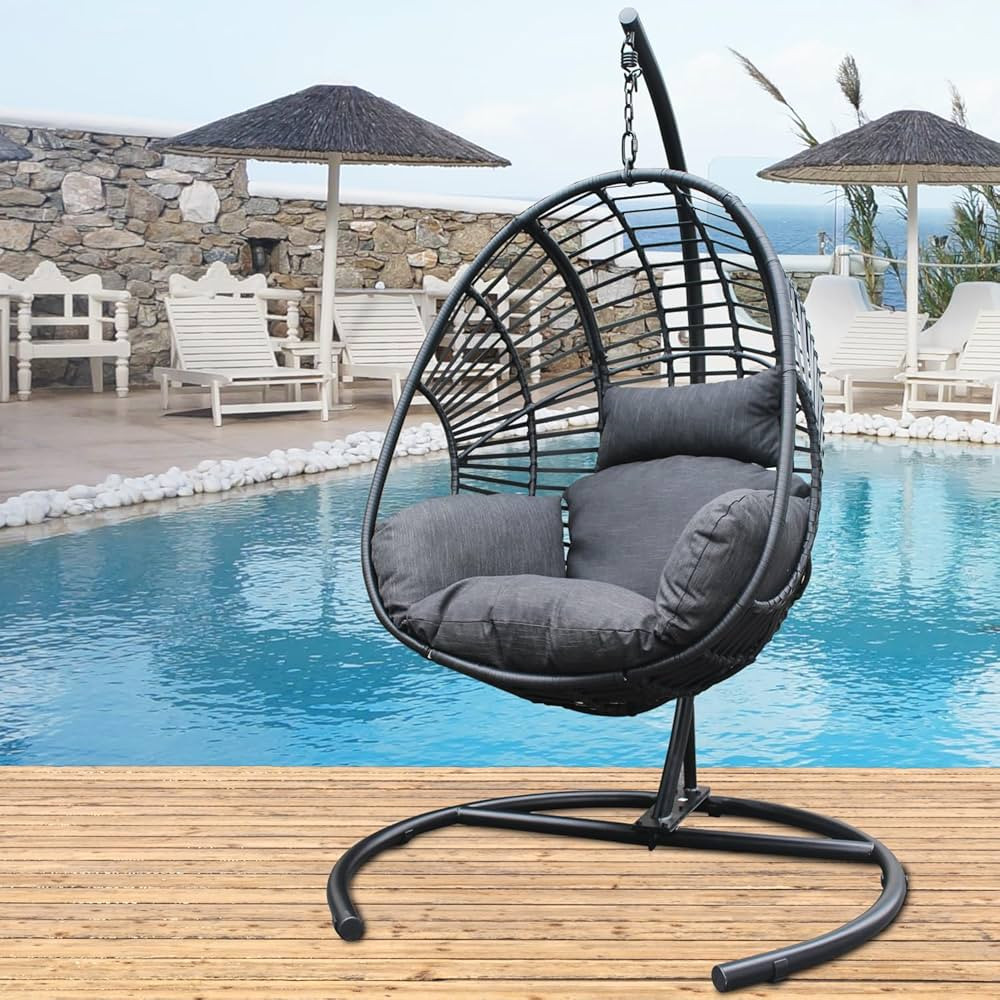 KIDAO Hanging Egg Chair Rattan Wicker Swing Chair with Stand and Cushion Swing Egg Basket Chairs ... | Amazon (US)