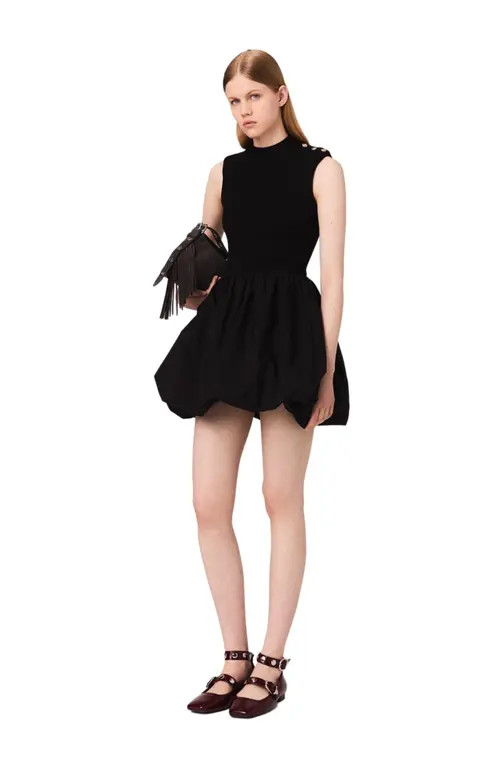 maje Mini ribbed knit and taffeta dress in Black at Nordstrom, Size 36 Eu | Nordstrom