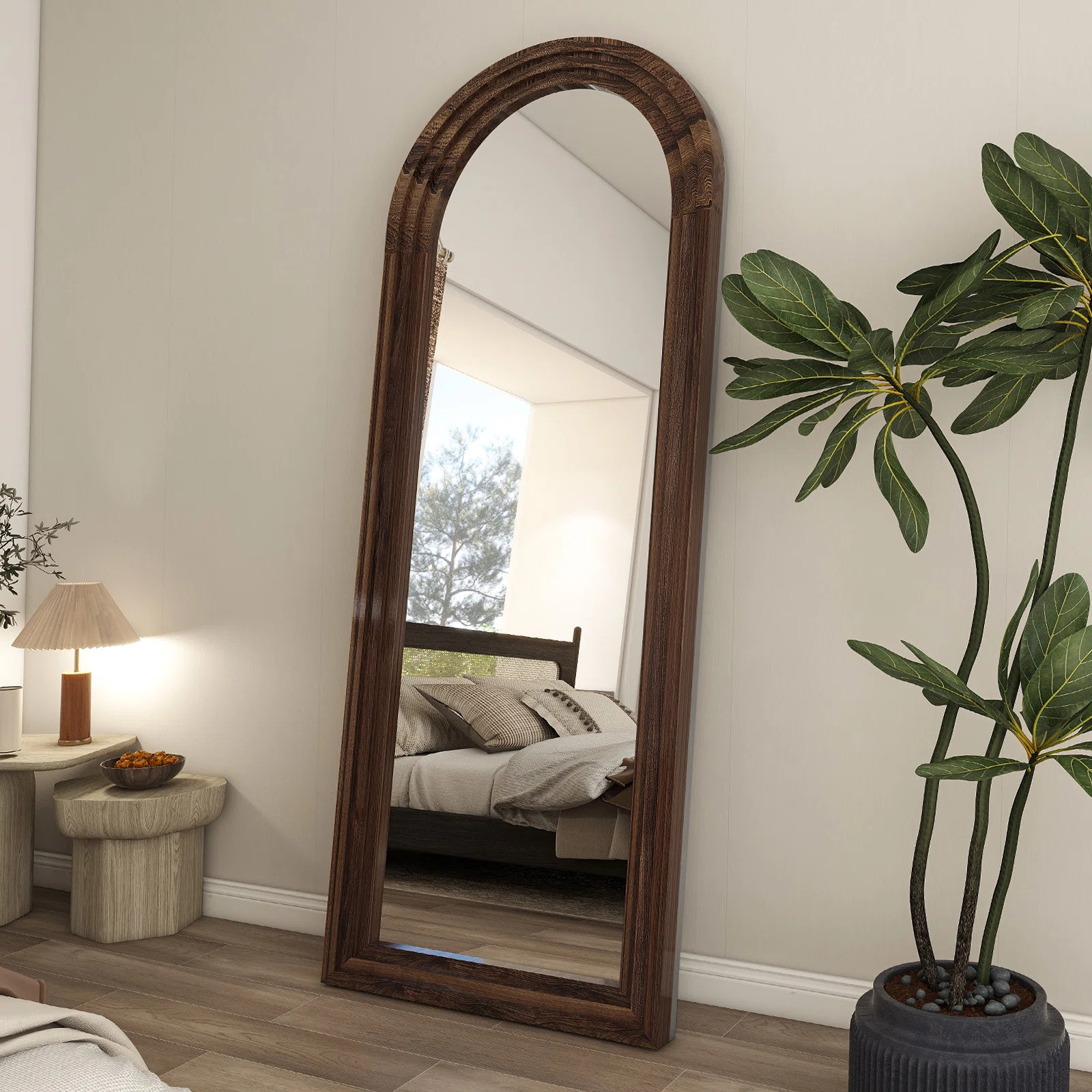 Borseth Arched Wood Frame Full Length Mirror with Stand | Wayfair North America