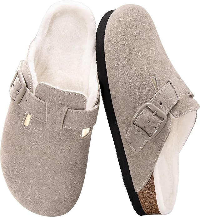 Women's Fuzzy Suede Clogs Leather Mules Fur Lined Soft Non Slip Potato Shoes with Arch Support | Amazon (US)
