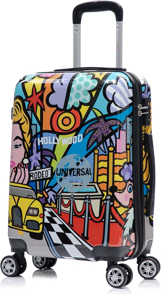 InUSA Hollywood Print Luggage with Spinner Wheels | Durable Lightweight Hardside Suitcase | Trave... | Amazon (US)