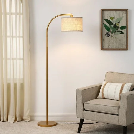 DEWENWILS 63.4-Inch Modern Arc Gold Floor Lamps for Living Room, Metal Standing Lamp with Foot Switch for Bedroom, Office, Decor, Lighting, Adjustable Lampshade | Walmart (US)