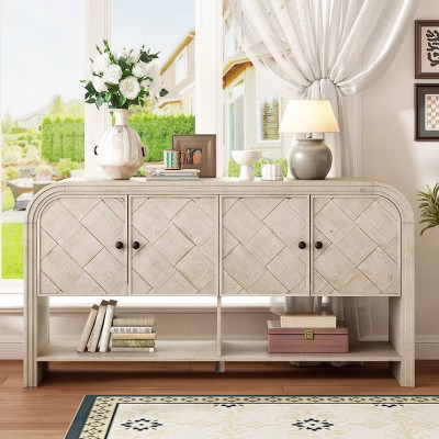 60" Modern Beige Console Table Cabinet with Storage, Entryway Table with Curved Corners for Hallway or Living Room - Panipeachy | Target