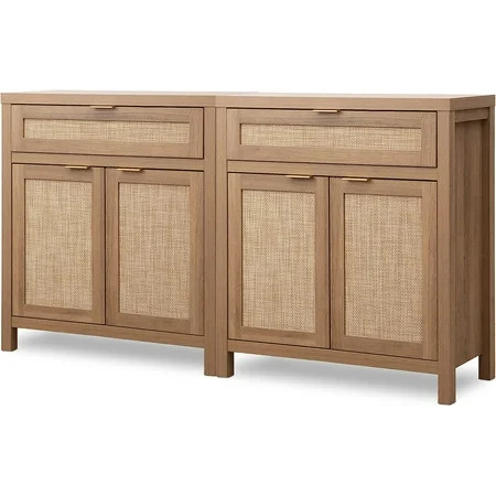 Sanspredet Sideboard Buffet Cabinet Set of 2 Rattan Credenza Storage Cabinet Boho Accent Cabinet ... | Walmart (US)