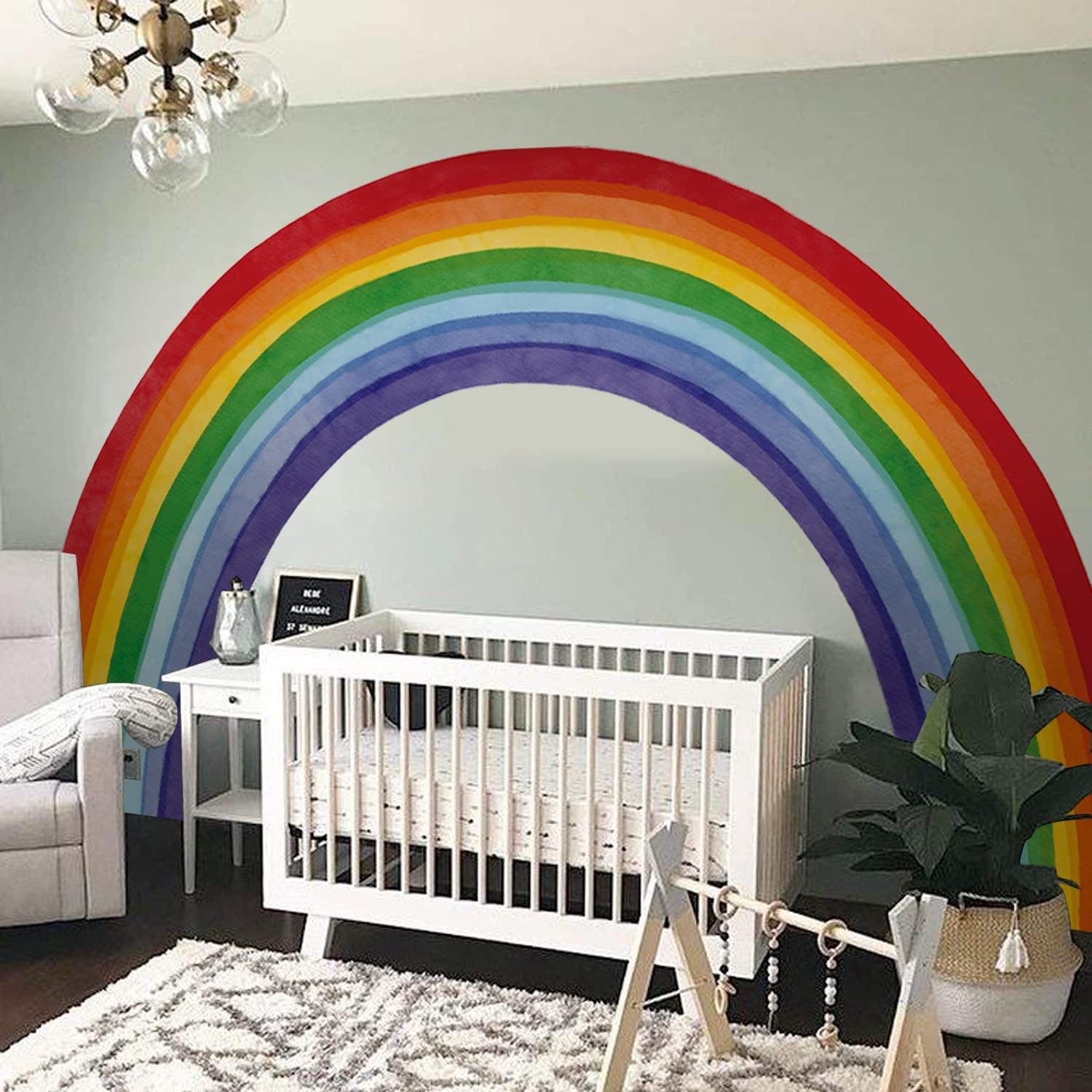 Fabric Large Rainbow Wall Decals Peel and Stick, Precut Original Hand Drawn Colorful Vigor Waterc... | Amazon (US)