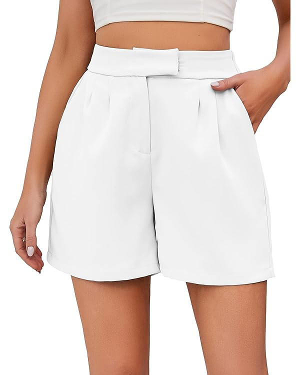 Famulily Womens Summer Cute Shorts Casual Side Pockets High Waist Shorts with Back Elastic Waist | Amazon (US)
