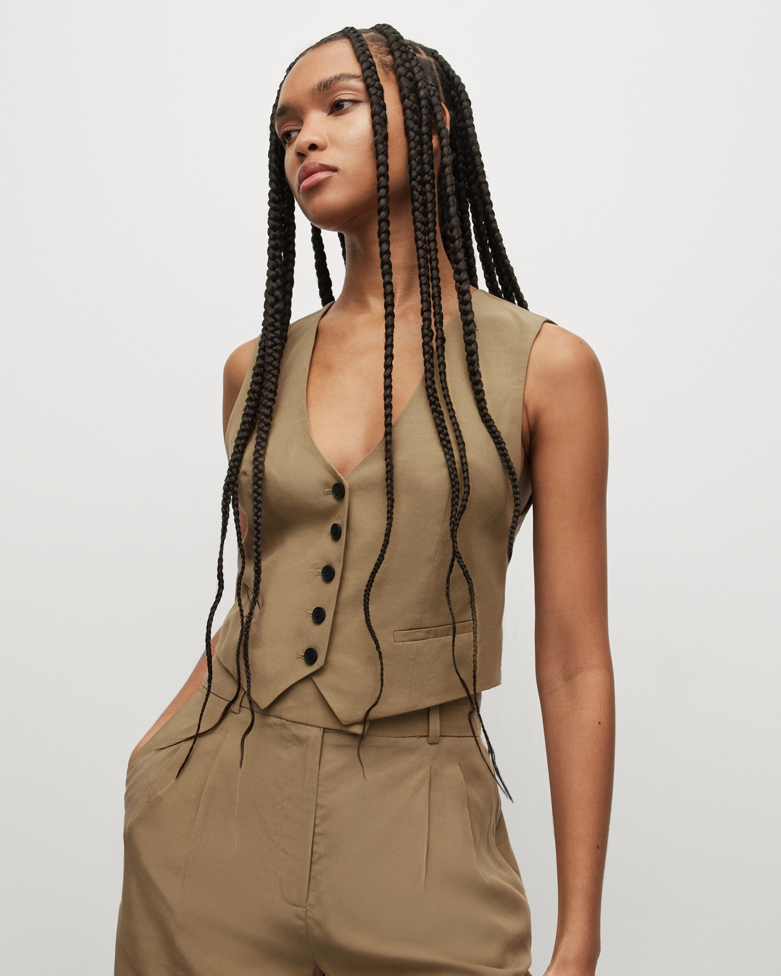 Deri Lyn Linen Blend Waistcoat | AllSaints UK