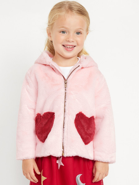 Faux-Fur Heart-Pocket Full-Zip Hoodie for Toddler Girls | Old Navy (US)
