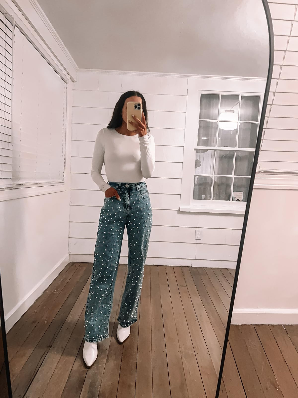 New years eve outfit-top in S, jeans in XS, boots true to size.
 

 #LTKHoliday #LTKPetite #LTKFindsUnder50