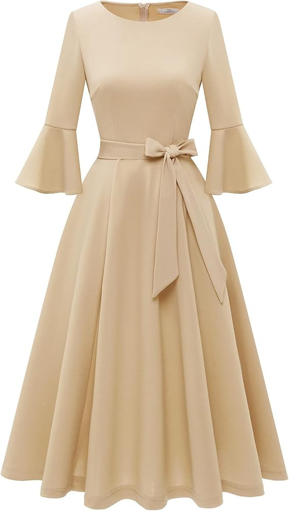 HomRain Women's Church Dresses for 2025 Wedding Guest Cocktail Tea Party Bell Sleeve Vintage Even... | Amazon (US)