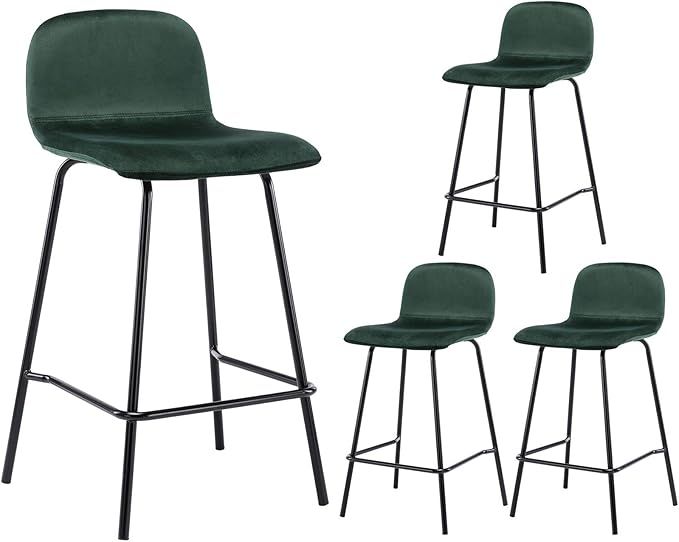 Set of 4 Velvet Counter Height Barstools with Back, 24 Inch Upholstered Mid Century Modern Counte... | Amazon (US)