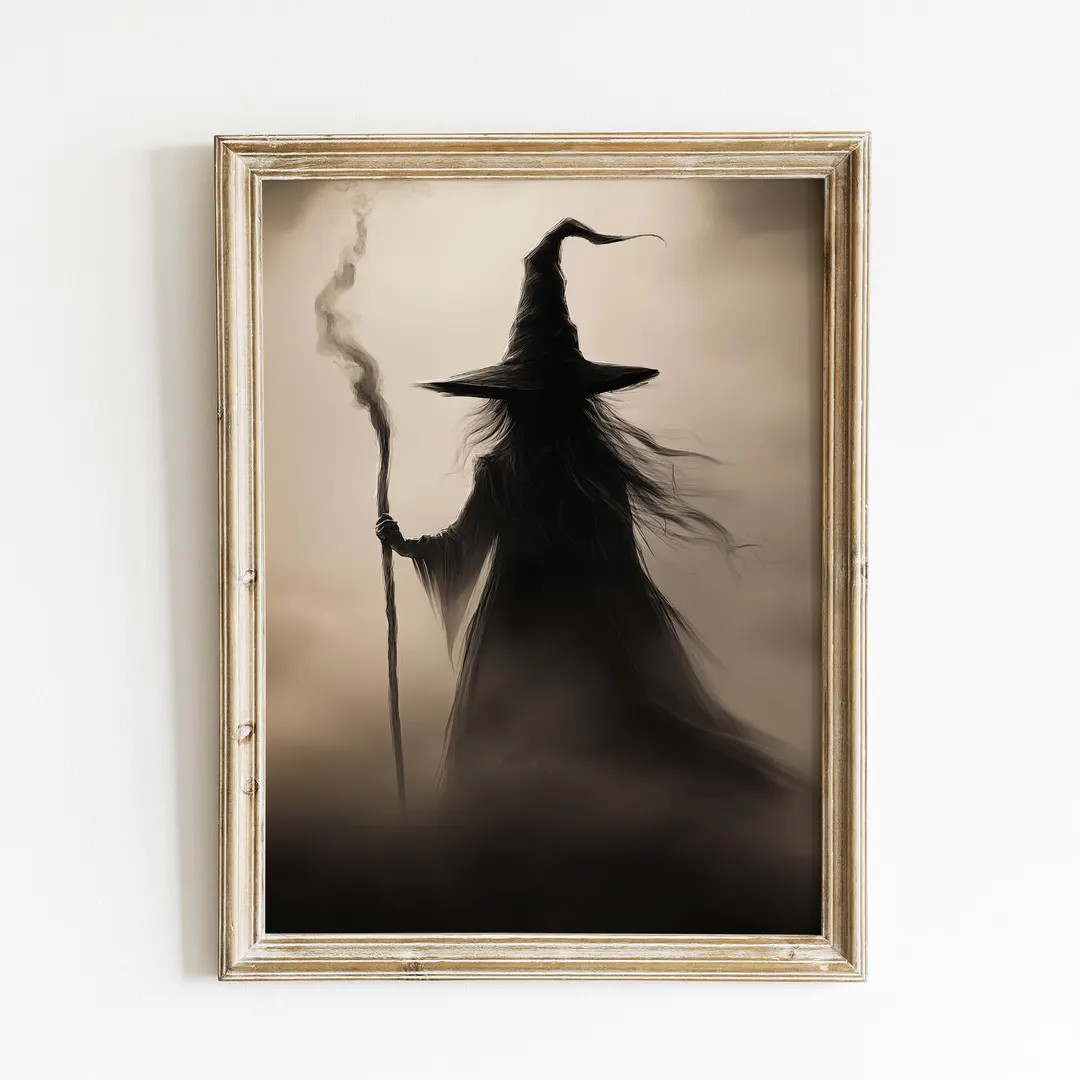Halloween Witch Wall Art Print, Witchy Digital Print, Moody Printable Vintage Style Rustic Witch,... | Etsy (US)