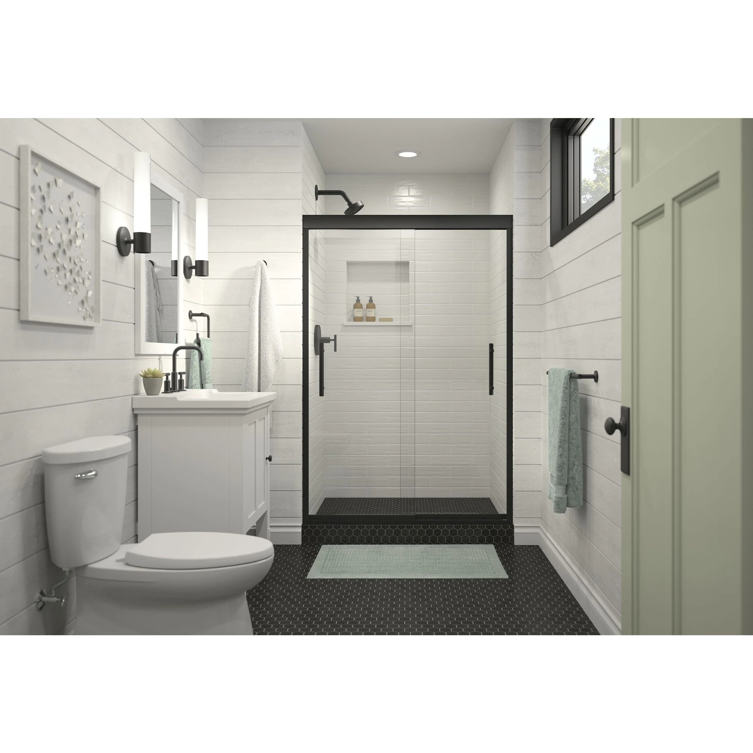 Sterling Finesse Peak Matte Black 44-in to 47-in W x 70.06-in H Frameless Sliding Shower Door Stainless Steel | 547808-48PBL-G05 | Lowe's