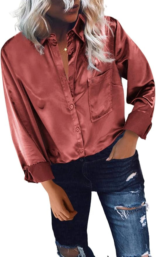 Sidefeel Women Retro Velvet Long Sleeve Button Down Shirt Solid Color Blouse Tops | Amazon (US)