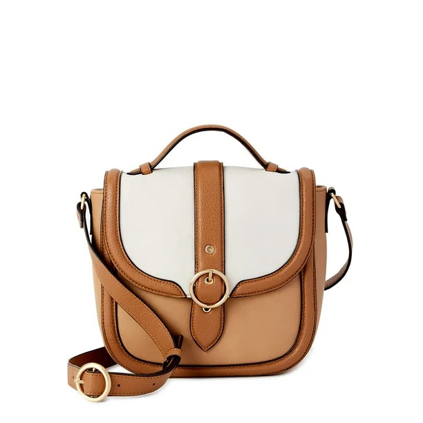Time and Tru Women's Dana Flap Top Handle Crossbody Handbag Hot Cocoa | Walmart (US)