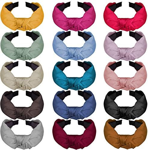 SIQUK 15 Pieces Wide Headband Knot Turban Headbands Silk Twist Knot Hair Hoop Hair Accessories for W | Amazon (US)