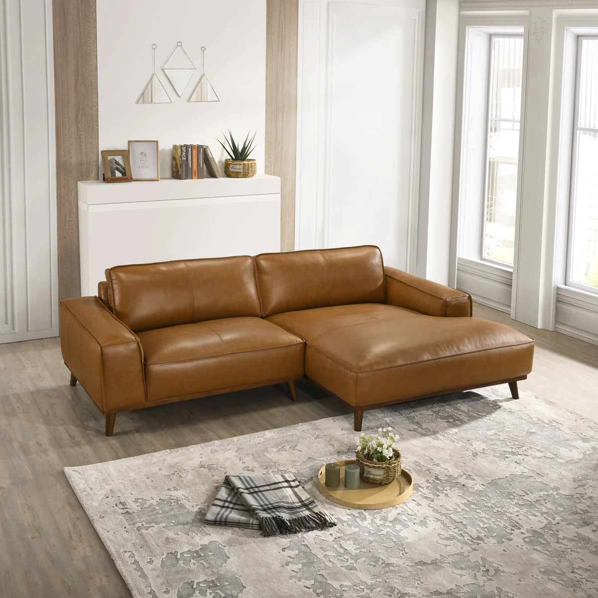 99" Blayke Genuine Leather Sectional Mid-Century Modern L-Shaped Sofa with Chaise | Wayfair North America