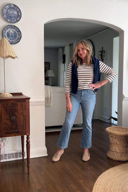 Fall uniform.  Loving this kick crop denim from Madewell, Birdie flats, & stripes! #LTKover50 

#LTKstyletip #LTKxMadewell #LTKshoecrush