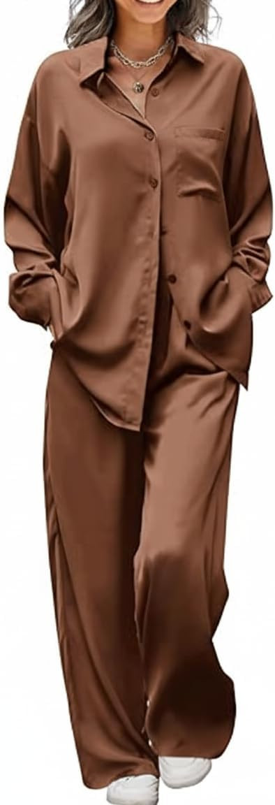 Ekouaer Womens Satin Silky Pajama Set 2 Piece Print PJs Soft Loungewear Button Down Sleepwear wit... | Amazon (US)