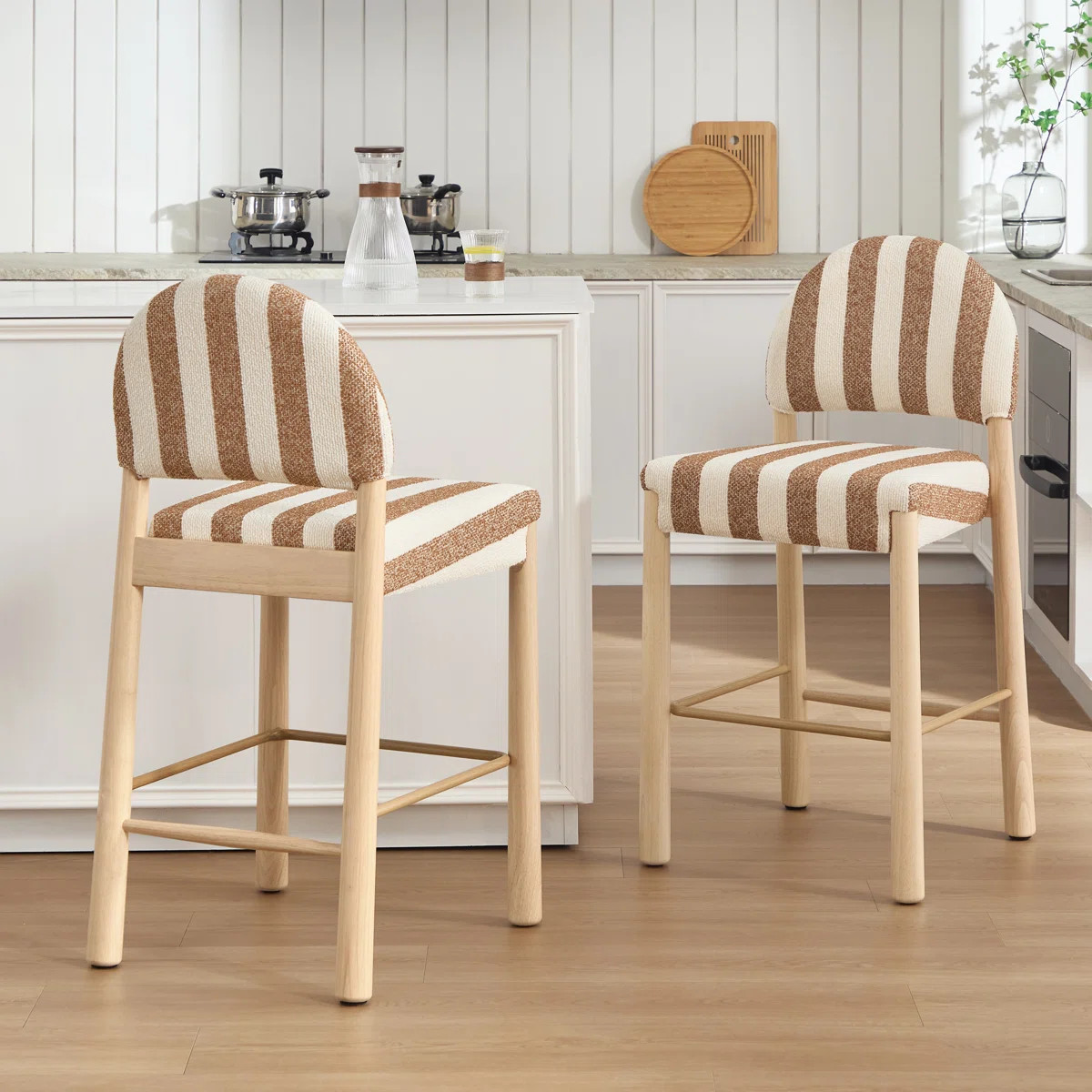 Upholstered 26.4'' Linen Counter Stool With Solid Wood Frame (Set of 2) | Wayfair North America