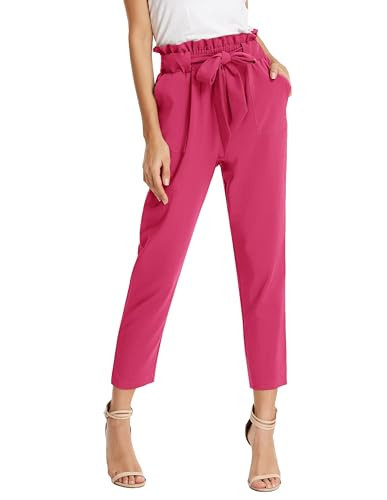GRACE KARIN Paper Bag Waist Pants for Women Slim Fit Casual Office Pencil Pants Hot Pink Large | Amazon (US)