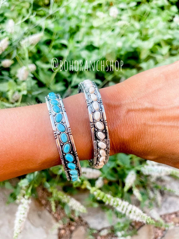 STONE STRETCH BRACELET  Western Turquoise or White Stackable - Etsy | Etsy (US)