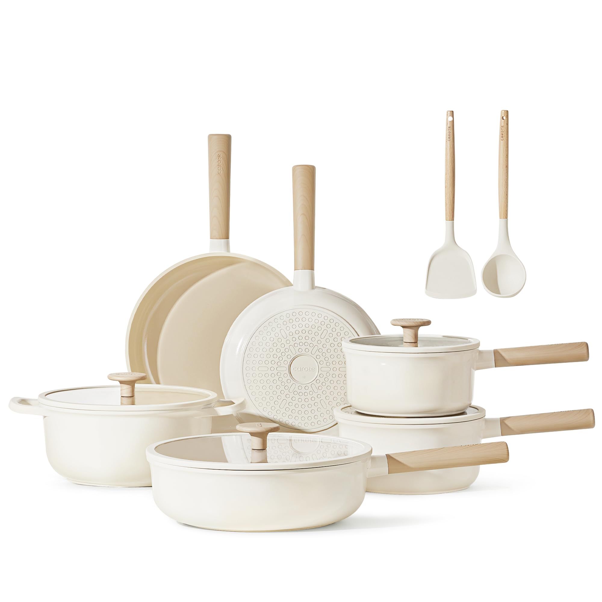 CAROTE 12 Pcs Pots and Pans Set, Nonstick Ceramic Cookware Sets, Healthy Non Stick Induction Cook... | Amazon (US)