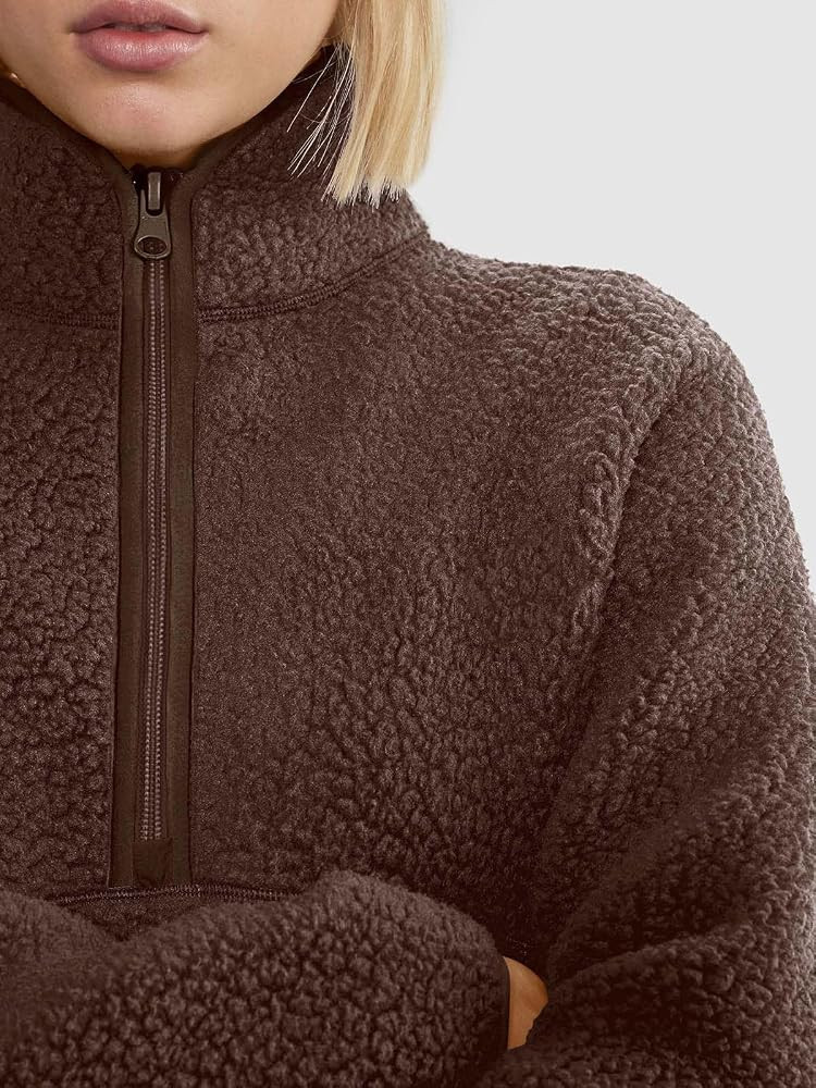 LASLULU Womens Half Zip Pullover Cropped Sweatshirts Sherpa Fleece Jacket Fuzzy Sweaters Cute Win... | Amazon (US)