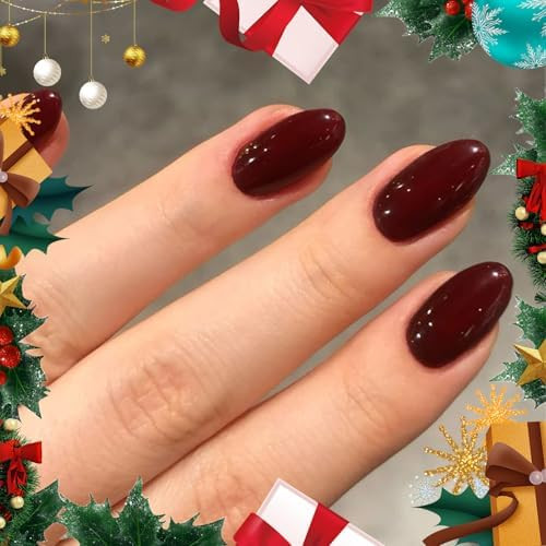 Modelones Dark Red Press on Nails Almond, Christmas Short Almond Fake Nails, Reusable Nail Kit wi... | Amazon (US)