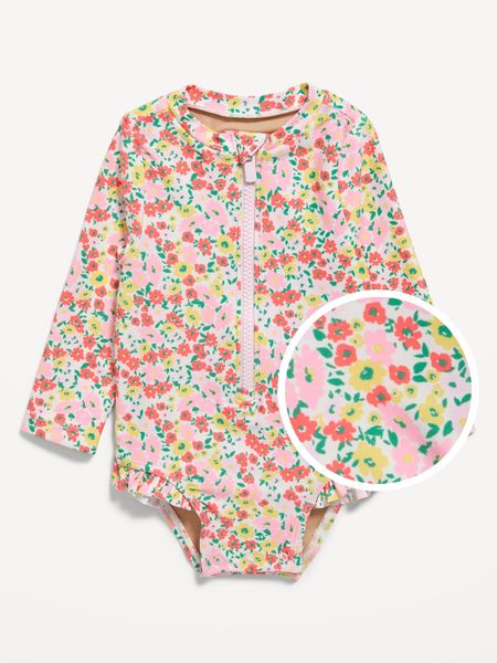 Printed Ruffle-Trim Rashguard One-Piece Swimsuit for Baby | Old Navy (US)