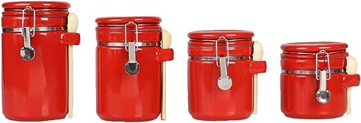 Canister Sets For The Kitchen (4 Piece Set) Red, High Gloss Ceramic | By Home Basics | Decorative... | Amazon (US)