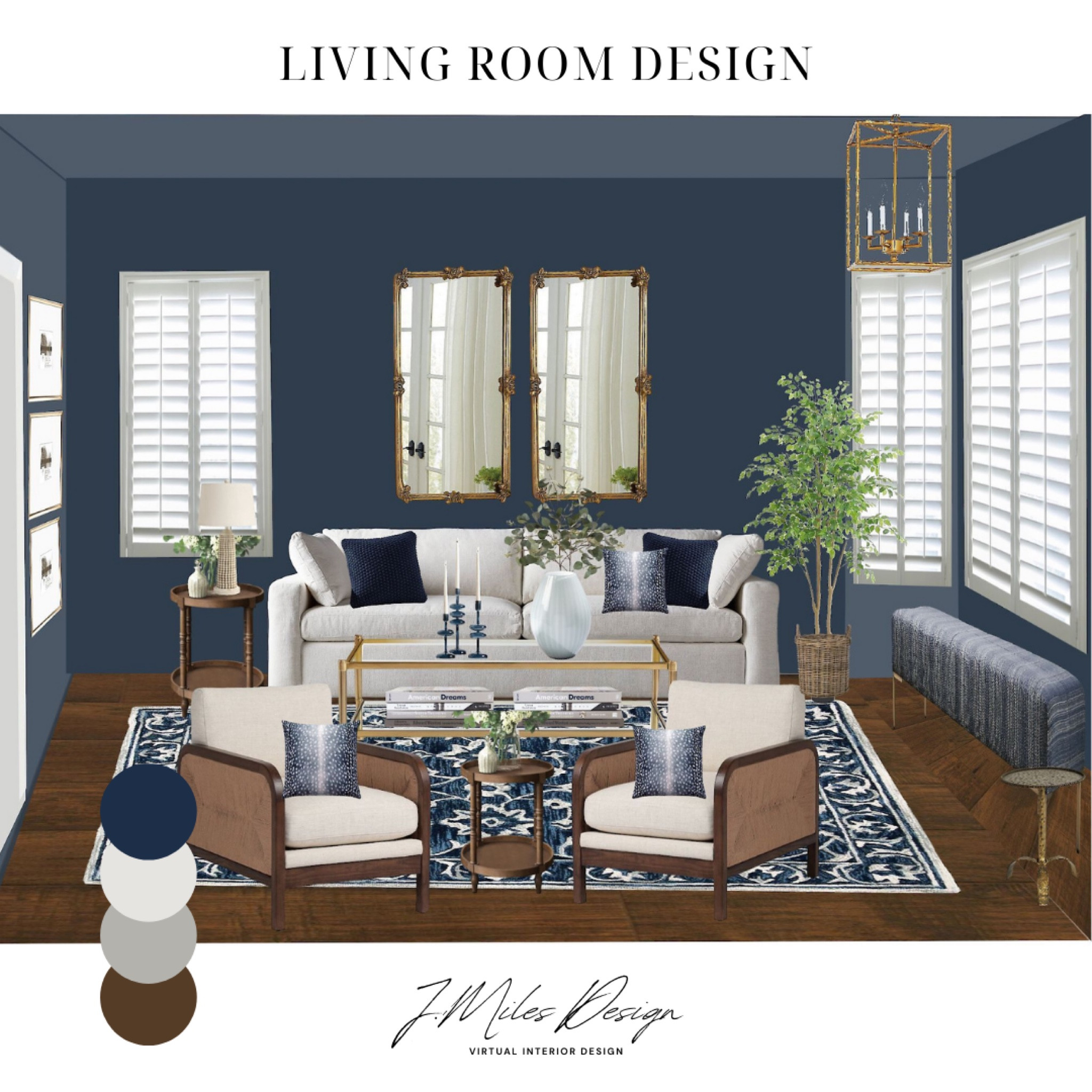 Moody and luxe living room design 
Navy home decor, glam home, moody paint color, gold accents, transitional 

#LTKHome