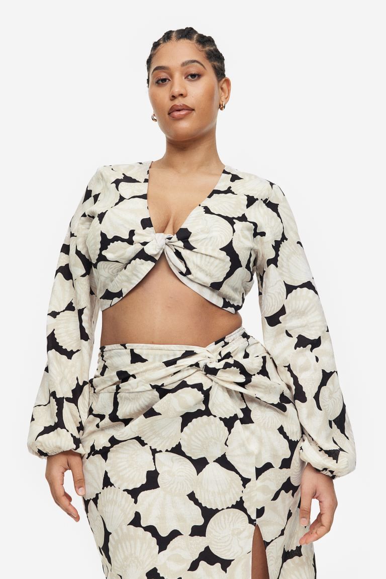 Linen-blend Crop Blouse | H&M (US)