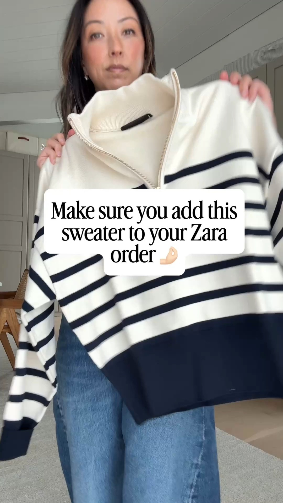 Make sure to add this Zara knit to your order. Size up!

Zara jumper medium
Everlane tank xs
AGOLDE Luna jeans 25 - cut hems
Reformation flats 5 - runs slightly small but do stretch out
Sezane tote
Celine sunglasses 
Electric Picks earrings 
Dorsey James necklace 15”

#LTKmomlife #LTKOver40 #LTKPetite