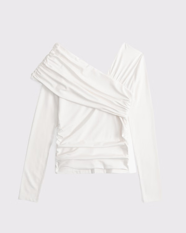 Long-Sleeve Off-The-Shoulder Draped Wrap Top | Abercrombie & Fitch (US)