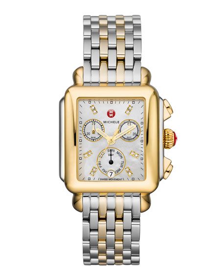 MICHELE Deco 18 Two-Tone Diamond Detail Watch | Neiman Marcus