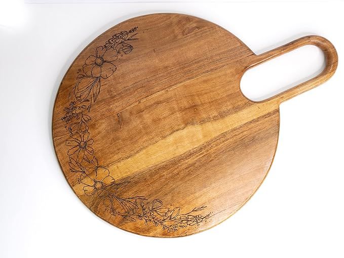 Round Acacia Wood Cutting Board and Serving Board for Kitchen, Pizza, Bread, Charcuterie, Cheese ... | Amazon (US)