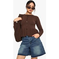 Womens Cinched Waist Peplum Knitted Cardigan - Brown - S | boohoo (US & Canada)