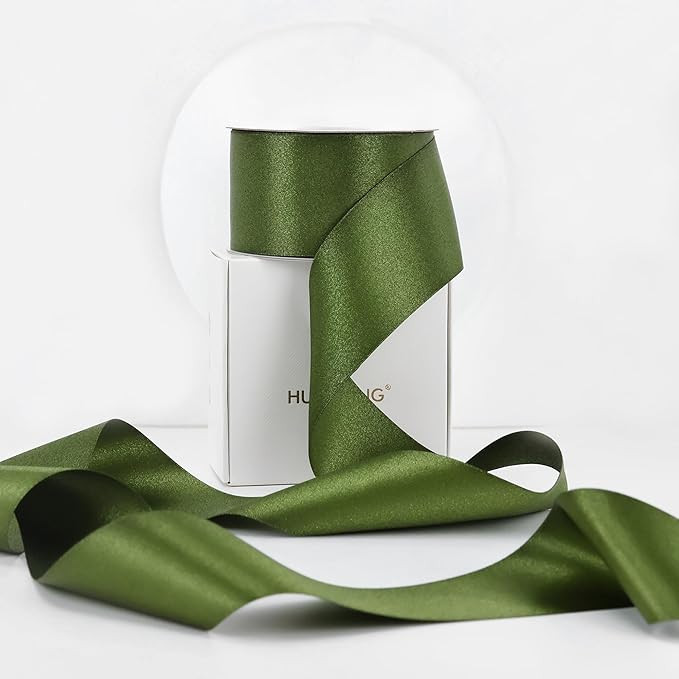 HUIHUANG Olive Green Ribbon 2 inch Double-Faced Luxury Thick Satin Ribbon Moss Green Shimmer Ribb... | Amazon (US)