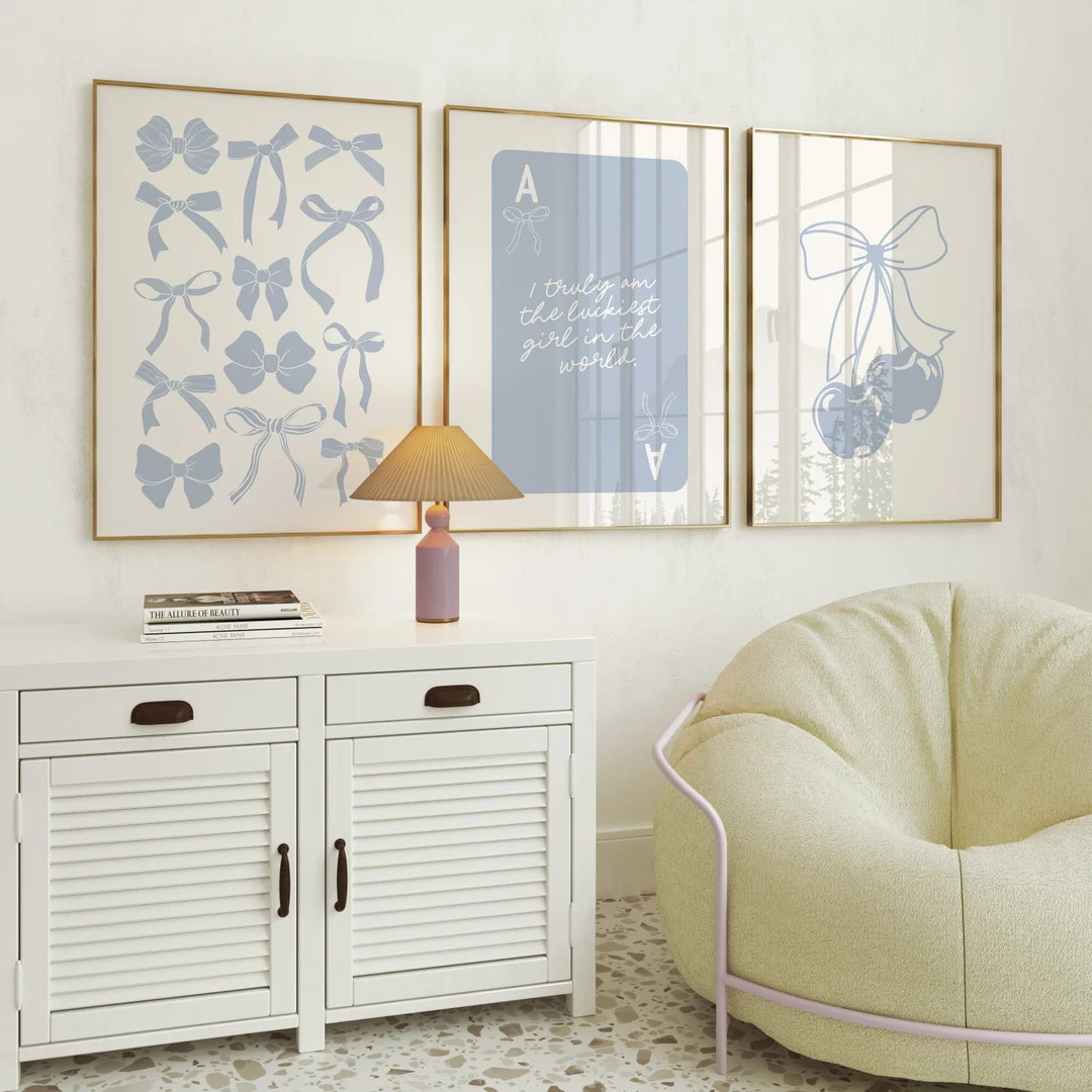 Blue Bows Print Set of 3 | Preppy Wall Art | Coastal Cowgirl | Ace Card Lucky Girl Syndrome | Col... | Etsy (US)