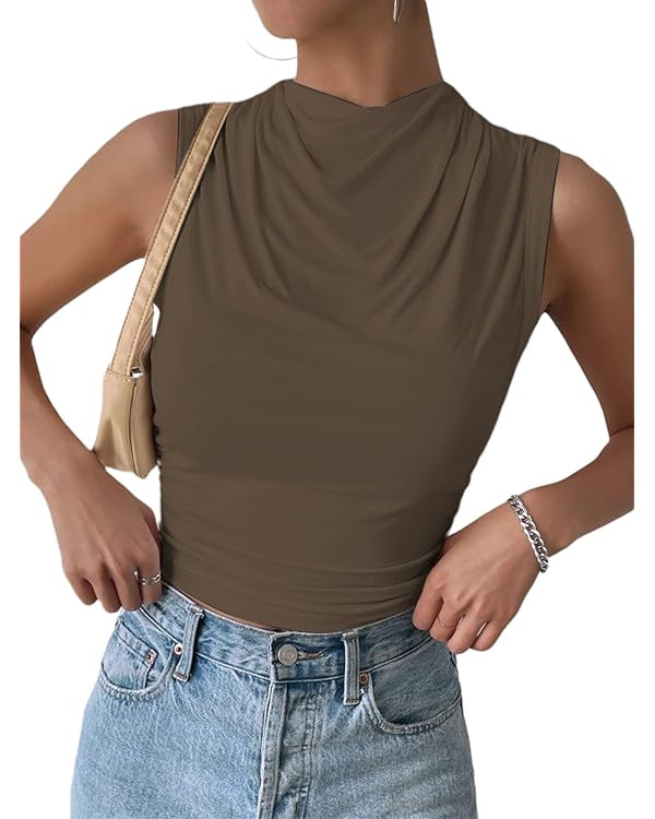 SOFIA'S CHOICE Women's Draped Cowl Neck Top Casual Summer Sleeveless Tee Shirts | Amazon (US)