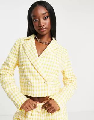 Unique21 tweed cropped blazer in yellow - part of a set | ASOS (Global)