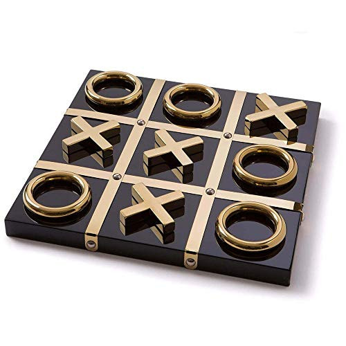 LuxLand Home Modern Tic Tac Toe for Home Decoration, Gold and Black Hand Crafted with Black Wood and Gold Color Stainless Steel, Decorative Tic Tac Toe, Table Top Decoration, X/O Board | Amazon (US)