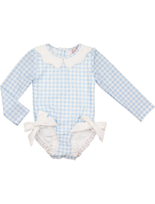 Blue Check Lycra Rashguard Swimsuit | Cecil and Lou